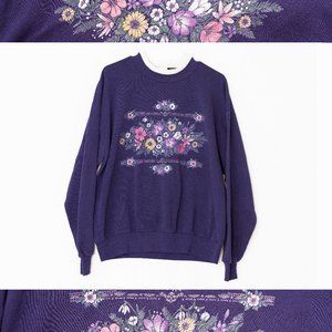 Vintage Y2K Large Purple Day Breeze Floral Motif Grannycore Bohemian Sweater